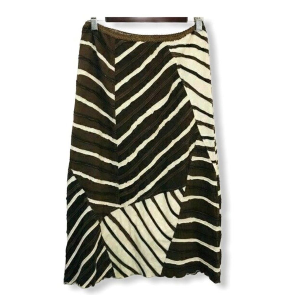Solstice Skirt Boho Patchwork Brown Ivory Stretch Size M